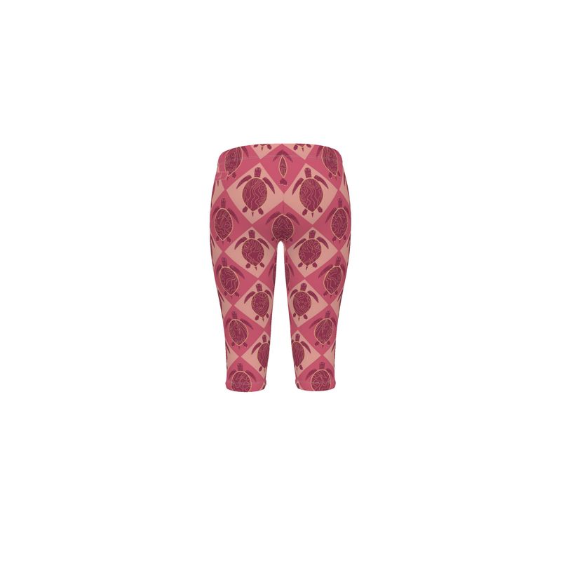 Women’s Mid-Rise ¾ Length Yoga Leggings  - Topo Turtles - Pink