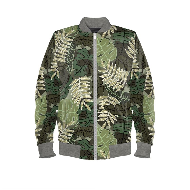 Women's Bomber Jacket - Camo Leaves - Light Green