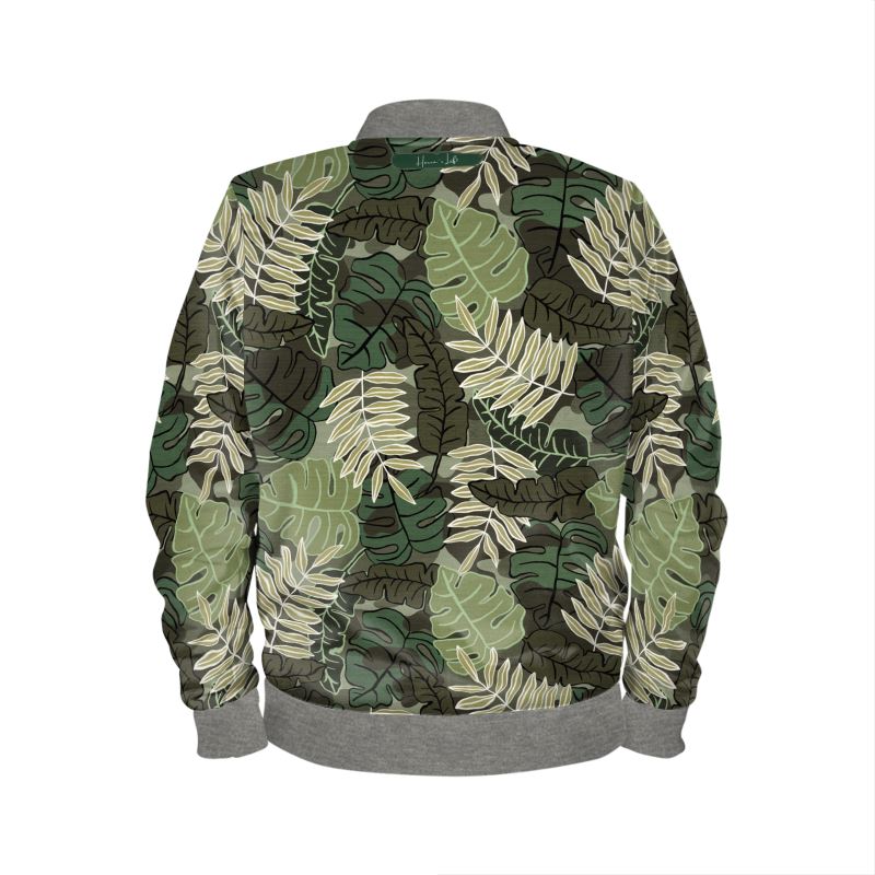 Women's Bomber Jacket - Camo Leaves - Light Green