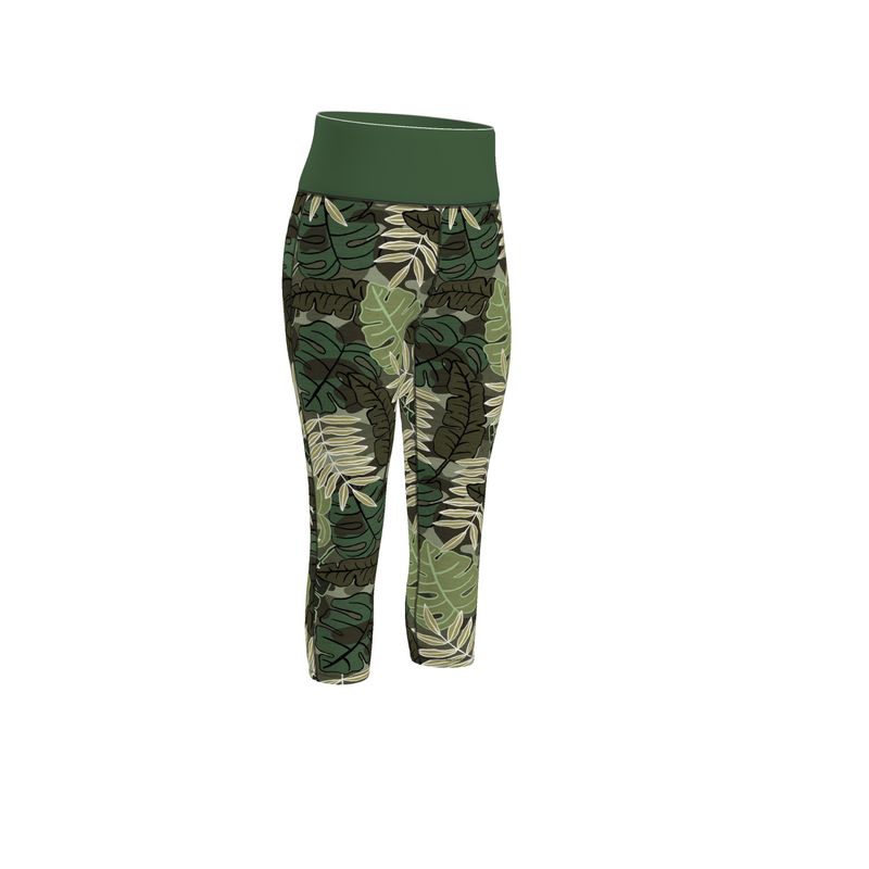 Women’s High-Waist Sports Leggings - Camo Leaves - Light Green