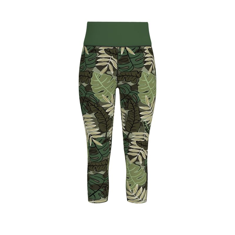 Women’s High-Waist Sports Leggings - Camo Leaves - Light Green