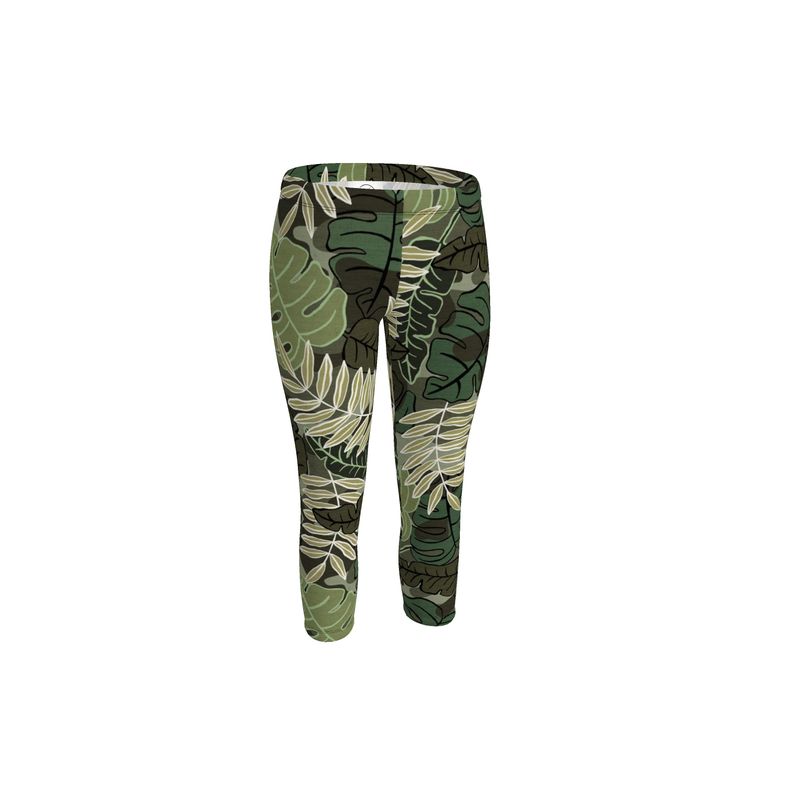 Women's Mid-Rise Capri Leggings - Camo Leaves - Light Green