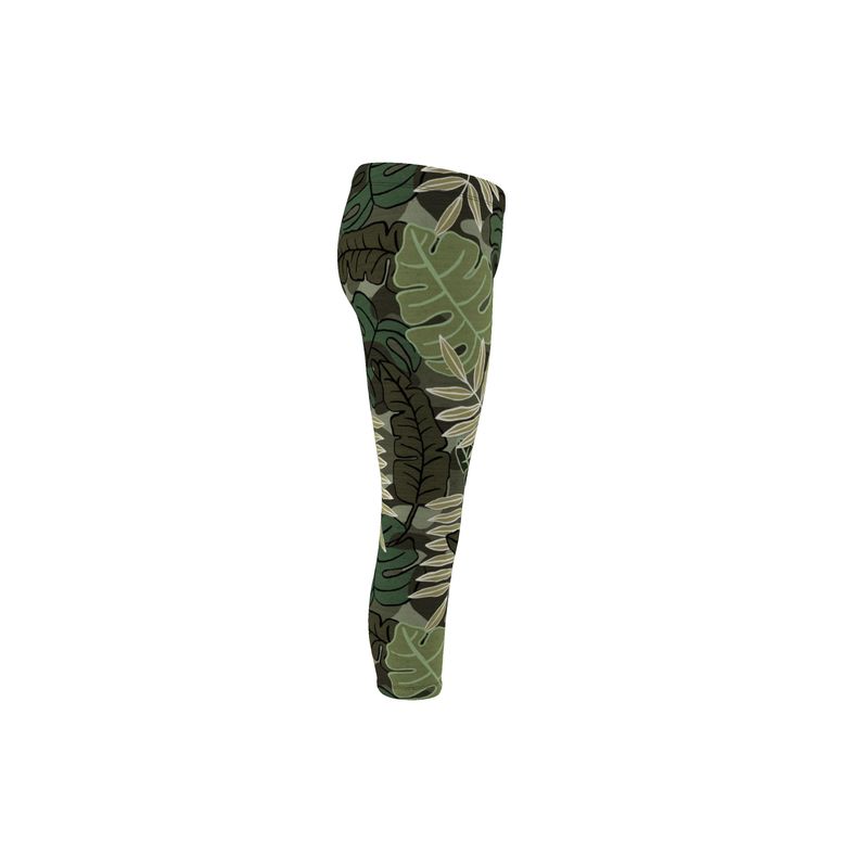 Women's Mid-Rise Capri Leggings - Camo Leaves - Light Green