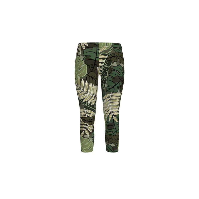 Women's Mid-Rise Capri Leggings - Camo Leaves - Light Green