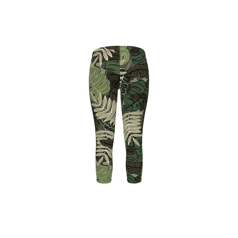 Women's Mid-Rise Capri Leggings - Camo Leaves - Light Green