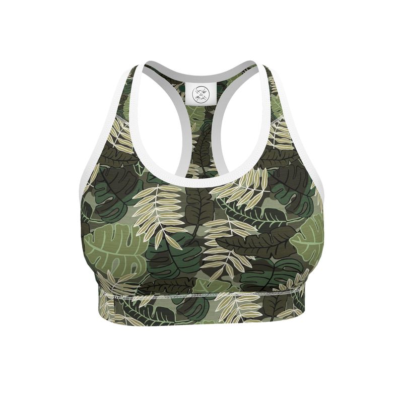 Women's Low Intensity Sports Bra - Camo Leaves - Light Green