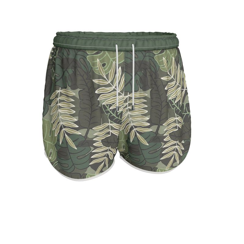 Women's Athletic Shorts - Camo Leaves -Sage Green
