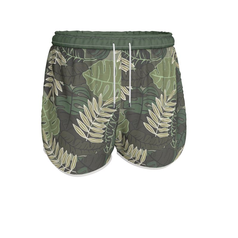 Women's Athletic Shorts - Camo Leaves - Light Green