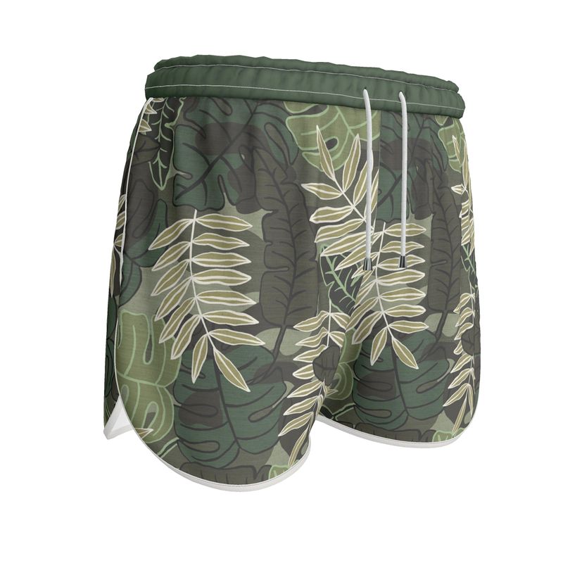 Women's Athletic Shorts - Camo Leaves -Sage Green