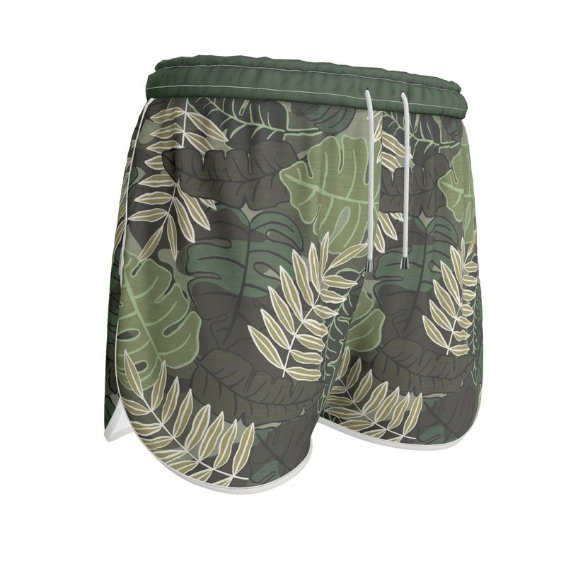 Women's Athletic Shorts - Camo Leaves - Light Green