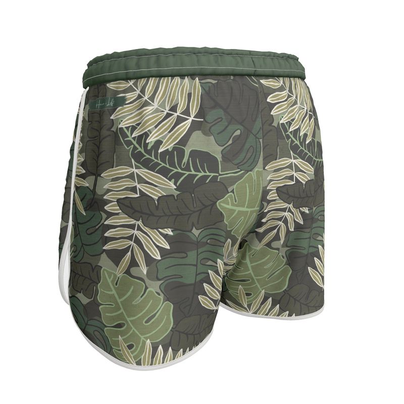 Women's Athletic Shorts - Camo Leaves - Light Green