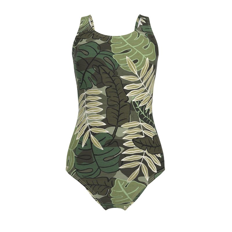 Women's One-Piece Swimsuit - Camo Leaves - Sage Green