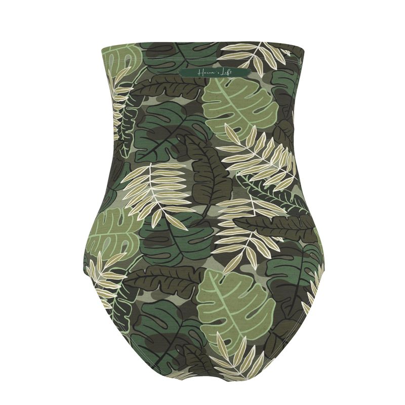 Women's Strapless Swimsuit - Camo Leaves - Light Green