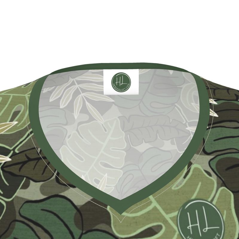 Women’s Athletic V-Neck T-Shirt - Camo Leaves - Sage Green