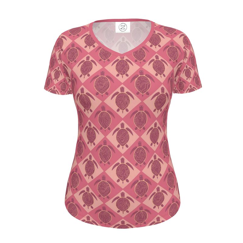 Women’s Athletic V-Neck T-Shirt - Slim Fit - Topo Turtles