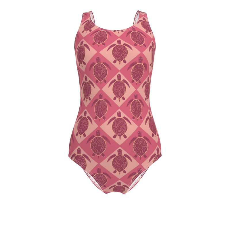 Women's One-Piece Swimsuit - Topo Turtles - Pink