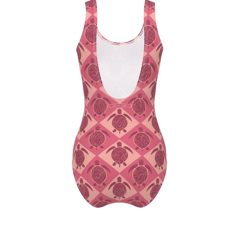 Women's One-Piece Swimsuit - Topo Turtles - Pink