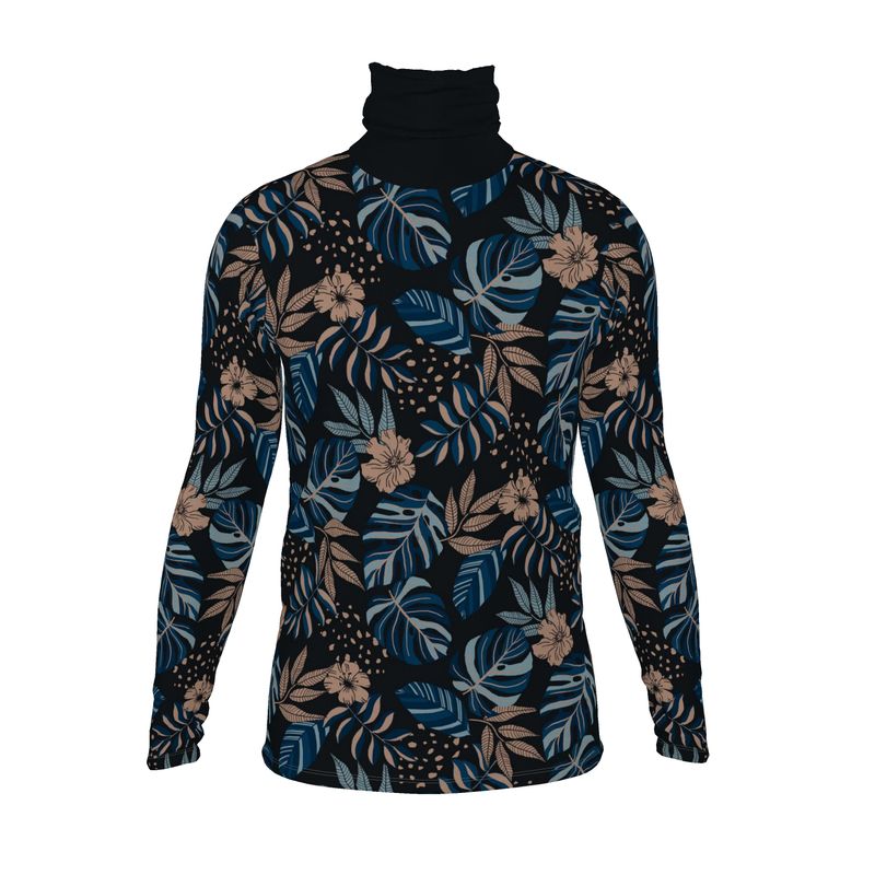 Men's High-Roll Turtle Neck - Midnight Monstera