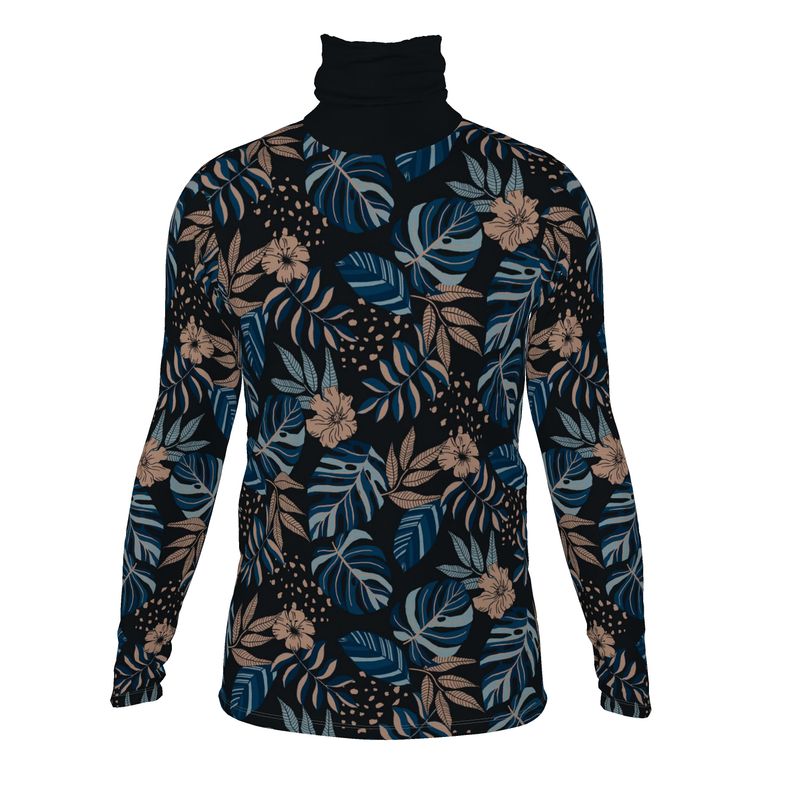 Men's High-Roll Turtle Neck - Midnight Monstera