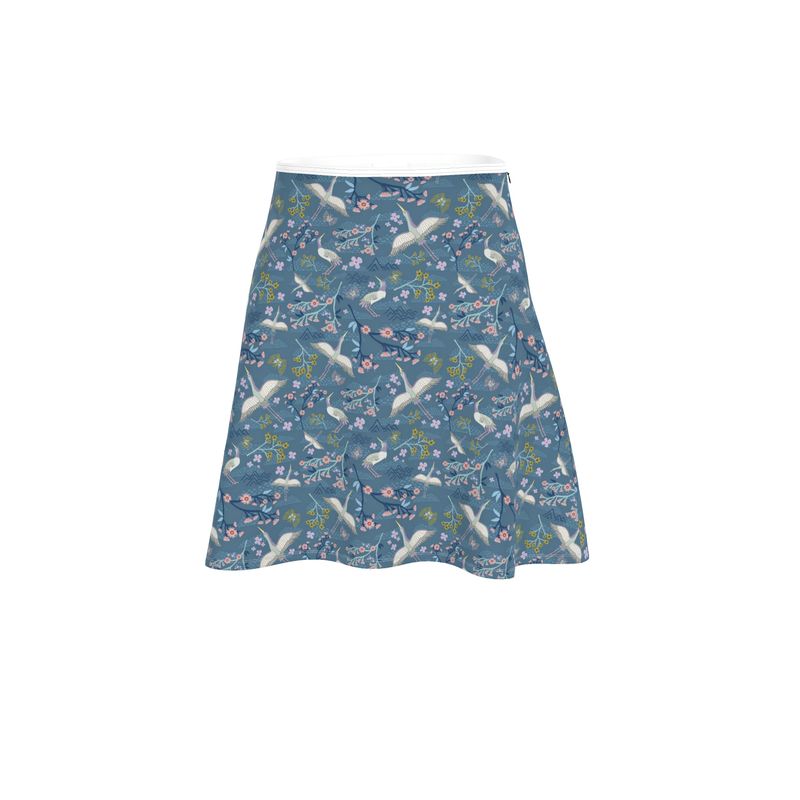 Women's Skater Skirt - White Crane