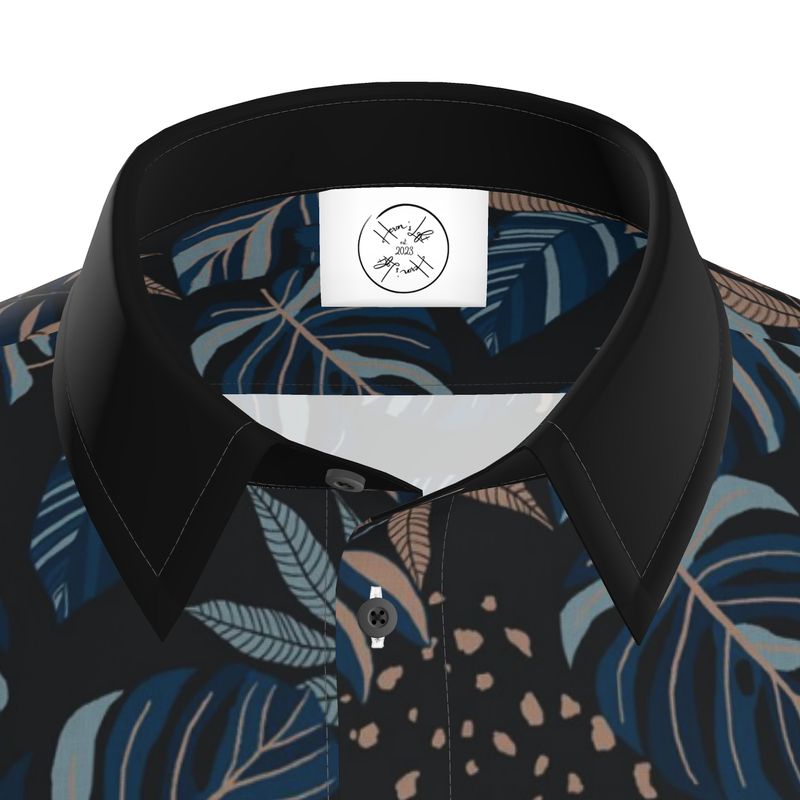 Men's Button-Up Dress Shirt - Midnight Monstera