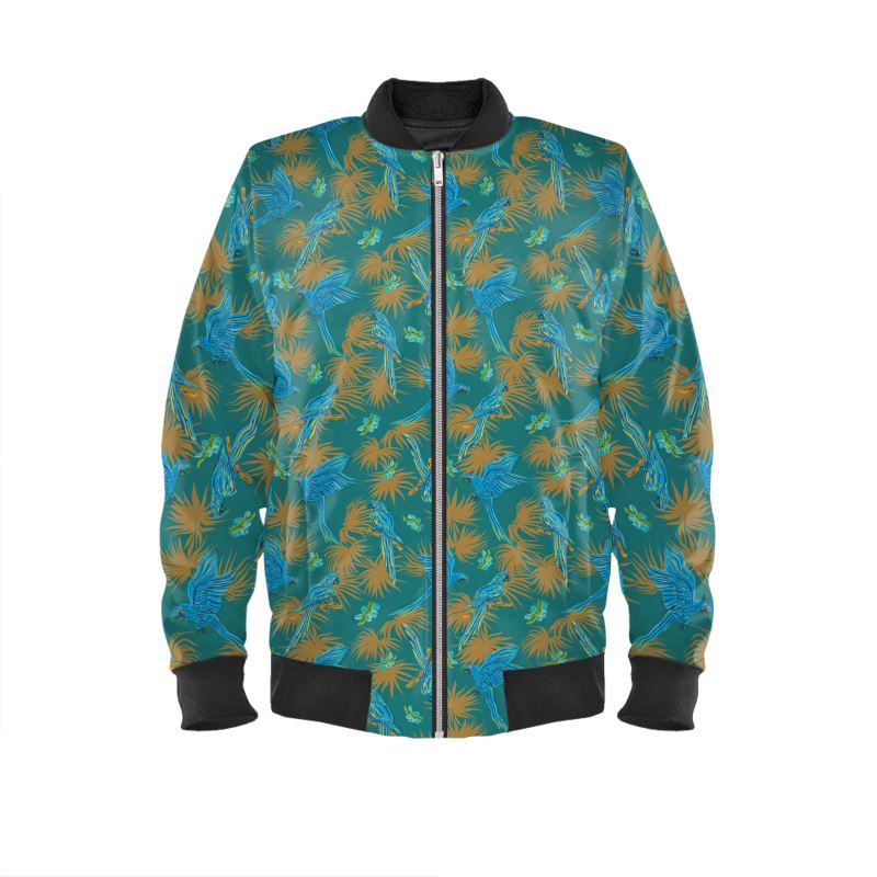 Men's Bomber Jacket - Tropical Macaw - Sea Foam Green