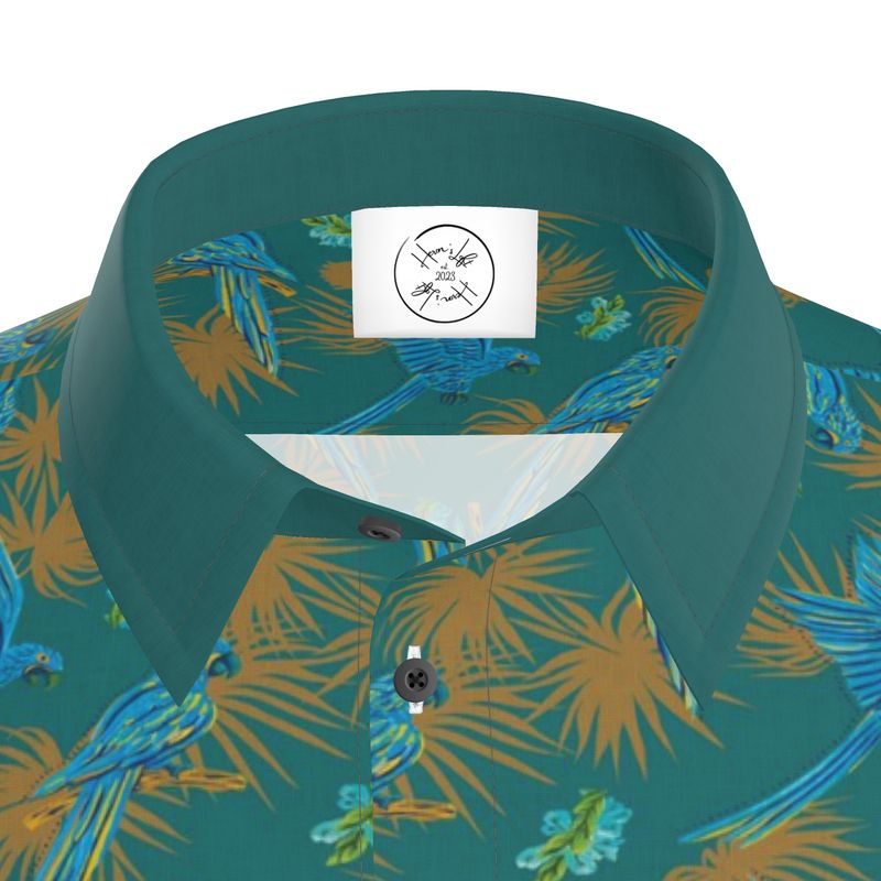 Men's Button-Up Dress Shirt - Tropical Macaw - Sea Foam Green