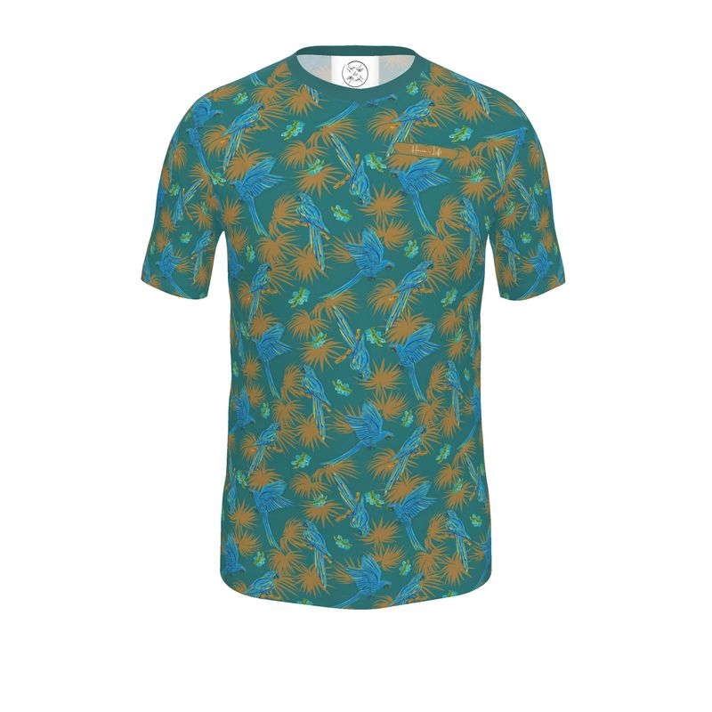 Men's Athletic V-Neck T-Shirt - Tropical Macaw - Sea Foam