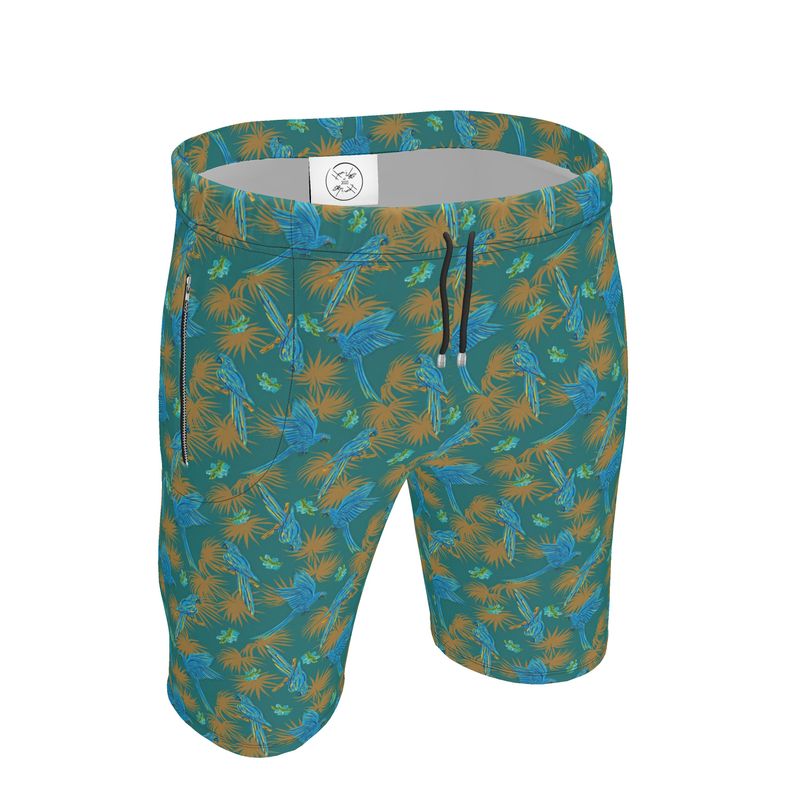 Men's Gym Shorts - Tropical Macaw - Sea Foam Green