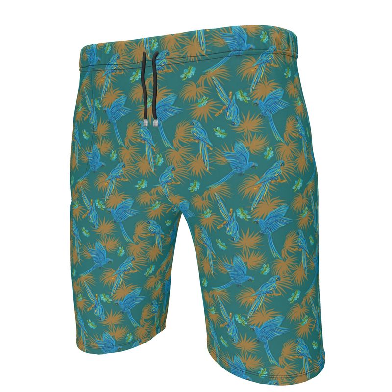 Men's Gym Shorts - Tropical Macaw - Sea Foam Green