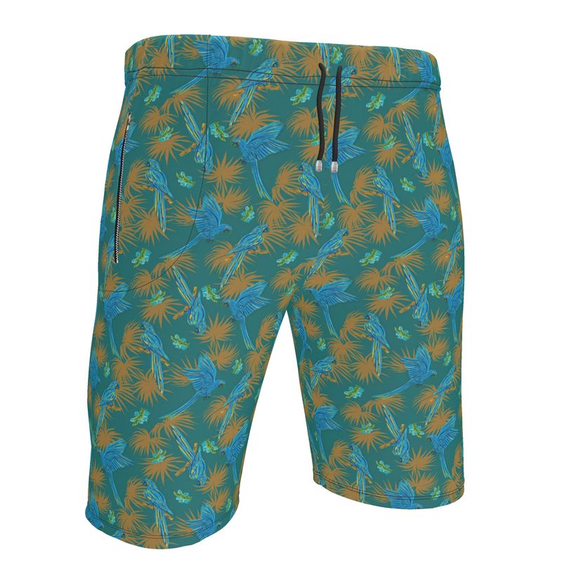 Men's Gym Shorts - Tropical Macaw - Sea Foam Green