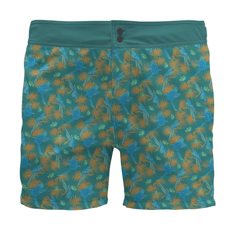 Men's Board Shorts - Tropical Macaw - Sea Foam Green