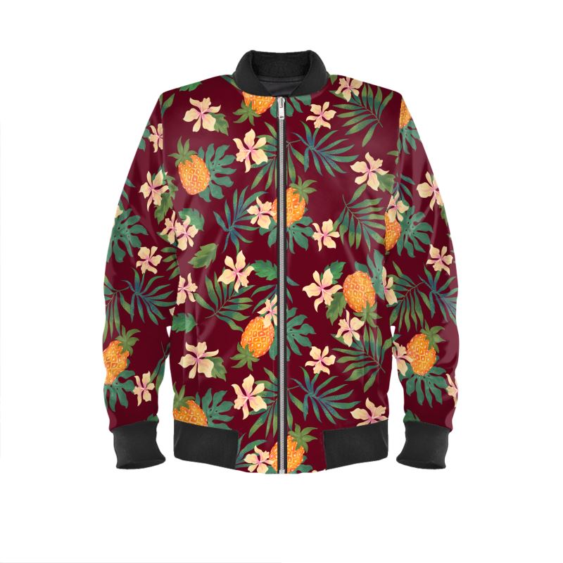 Men's Bomber Jacket - Pineapple Paradise - Burgundy