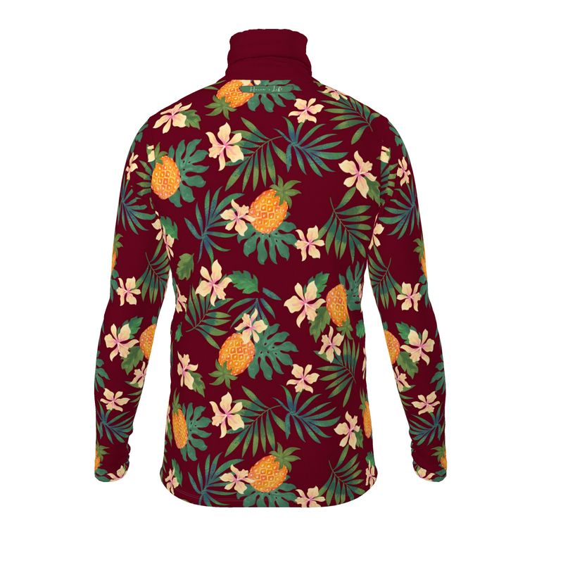 Men's High-Roll Turtle Neck - Pineapple Paradise - Burgundy