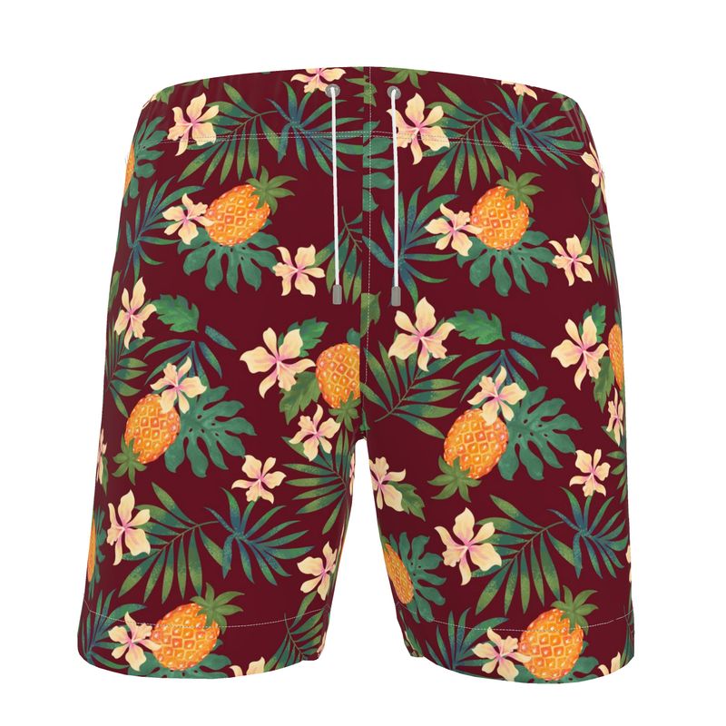 Men's Swim Shorts - Pineapple Paradise - Burgundy