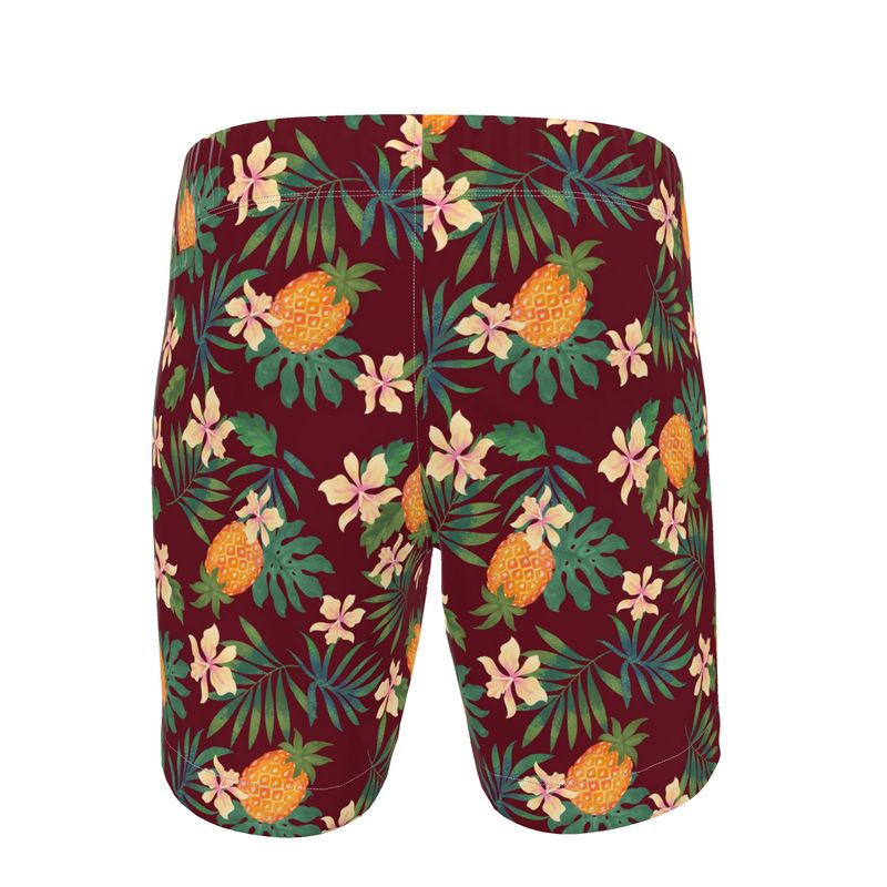 Men's Swim Shorts - Pineapple Paradise - Burgundy