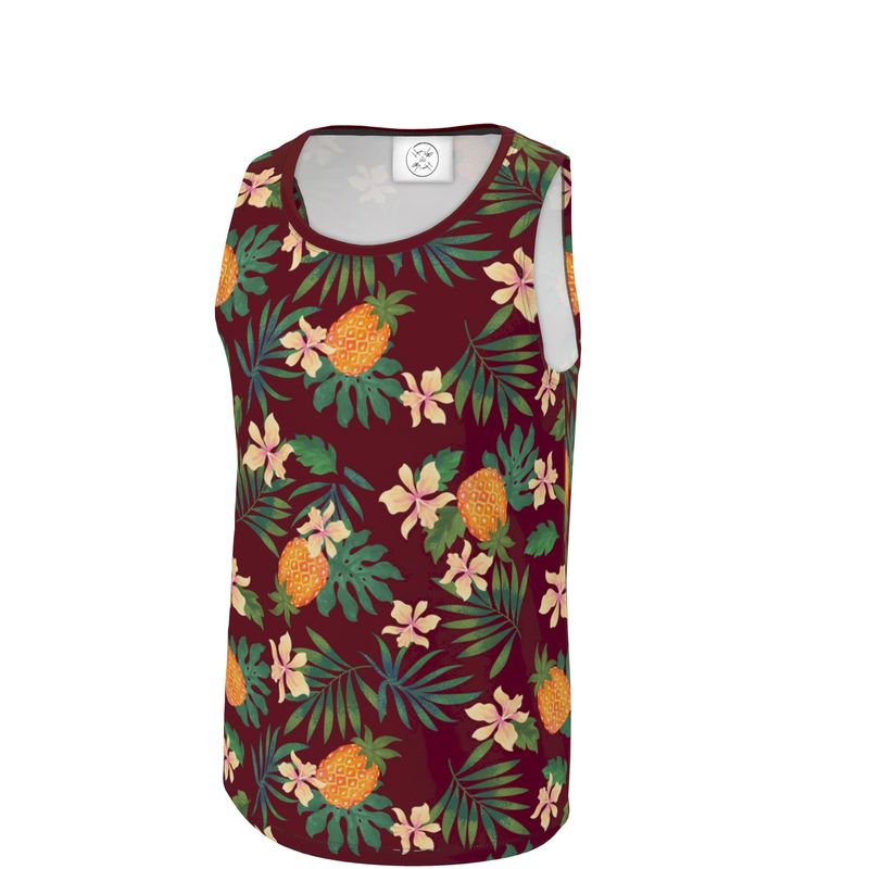 Men's Hybrid Tank Top - Pineapple Paradise - Burgundy