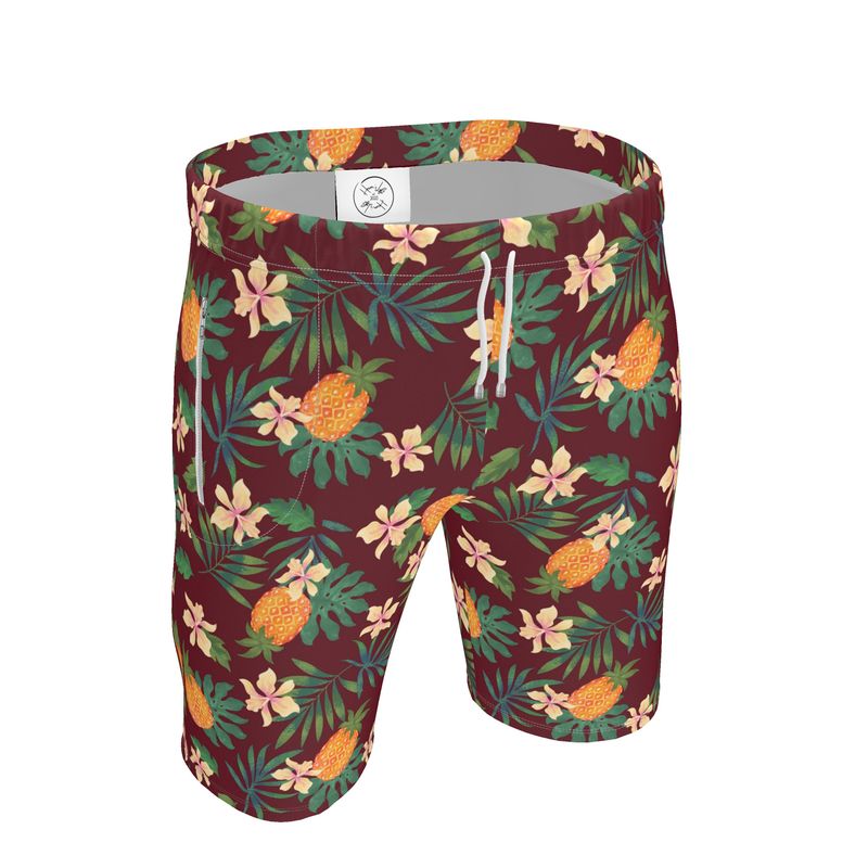 Men's Gym Shorts - Pineapple Paradise - Burgundy