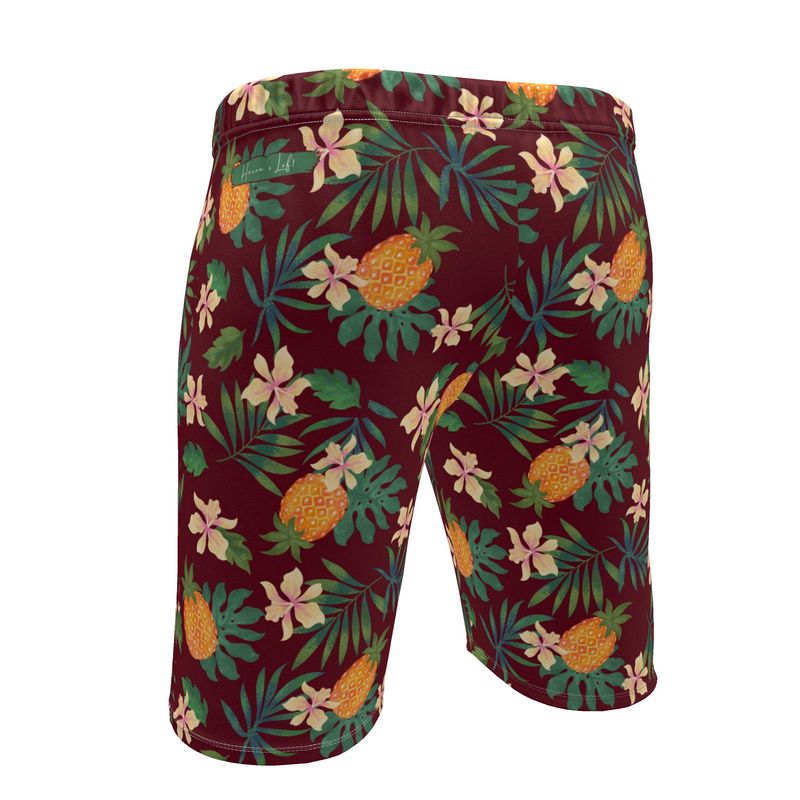 Men's Gym Shorts - Pineapple Paradise - Burgundy