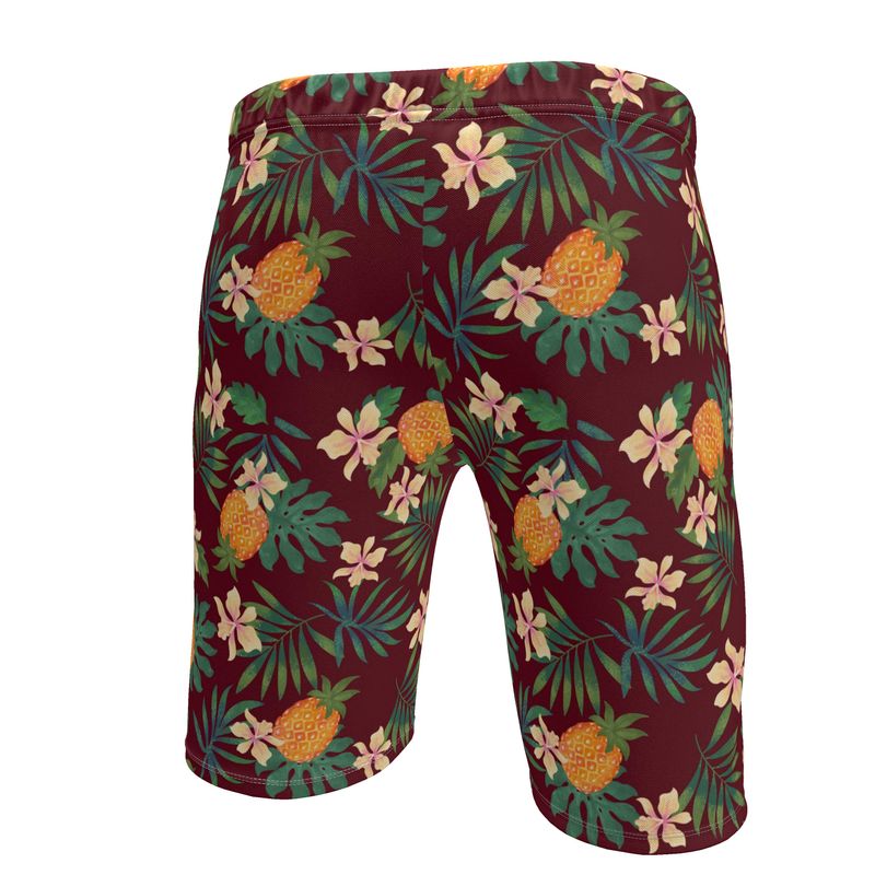 Men's Gym Shorts - Pineapple Paradise - Burgundy