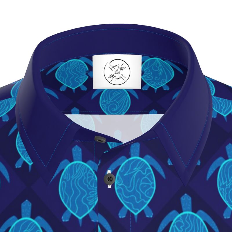 Men's Button-Up Dress Shirt - Topo Turtles - Blue