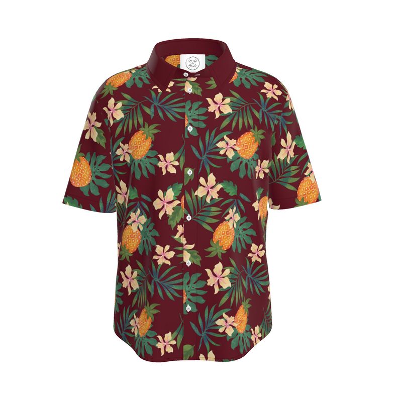 Men’s Button-Up Dress Shirt - Pineapple Paradise - Burgundy