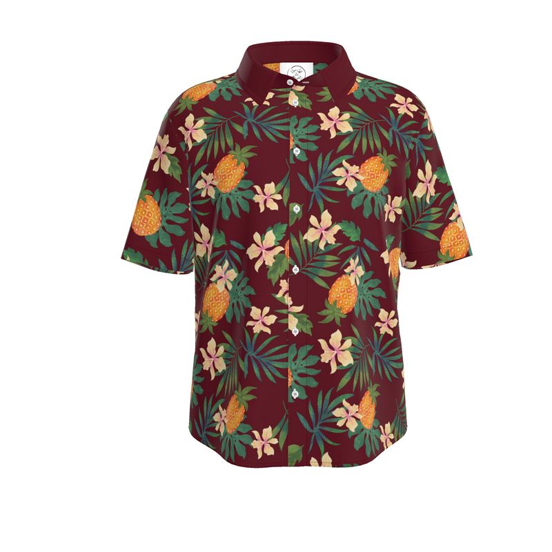 Men’s Button-Up Dress Shirt - Pineapple Paradise - Burgundy