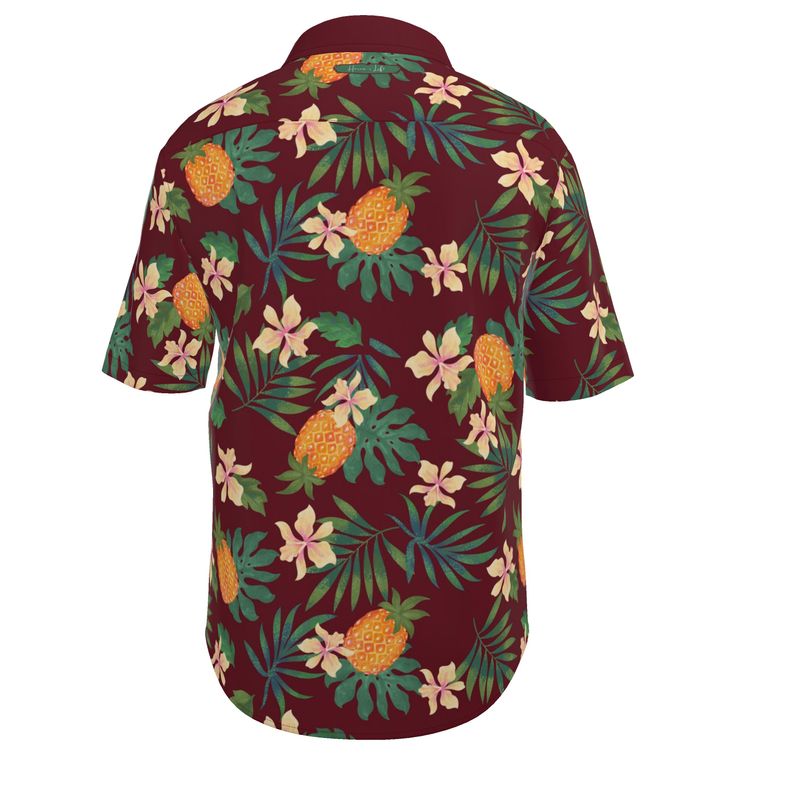 Men’s Button-Up Dress Shirt - Pineapple Paradise - Burgundy