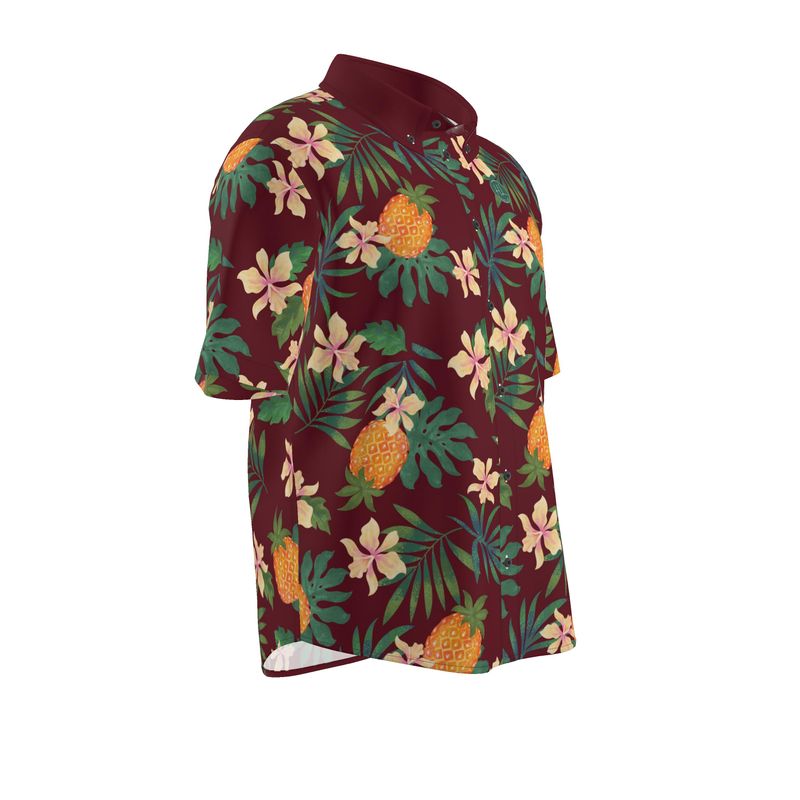 Men’s Button-Up Dress Shirt - Pineapple Paradise - Burgundy