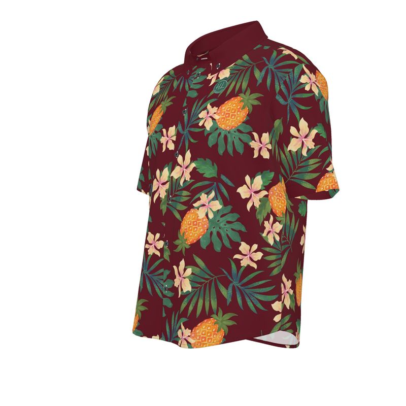 Men’s Button-Up Dress Shirt - Pineapple Paradise - Burgundy