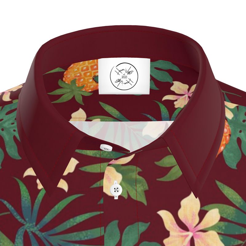 Men’s Button-Up Dress Shirt - Pineapple Paradise - Burgundy