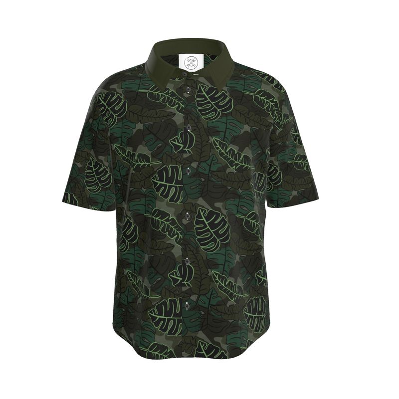 Men's Button-Up Dress Shirt - Camo Leaves - Dark Green