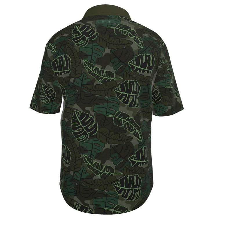 Men's Button-Up Dress Shirt - Camo Leaves - Dark Green