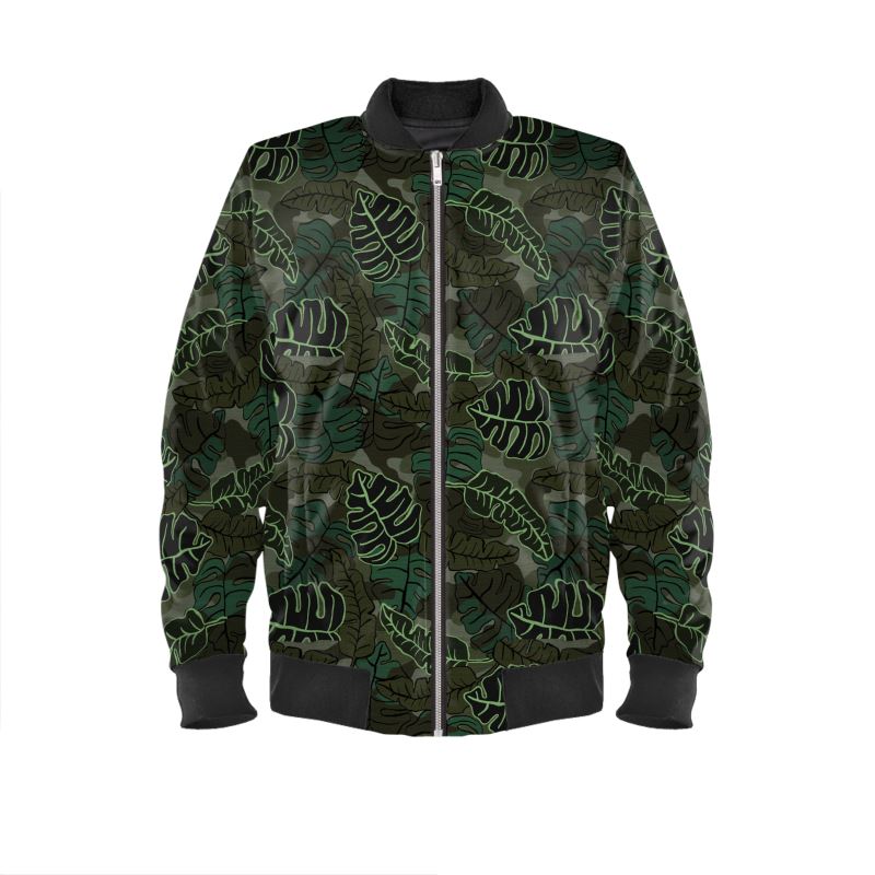 Men's Bomber Jacket - Camo Leaves - Dark Green